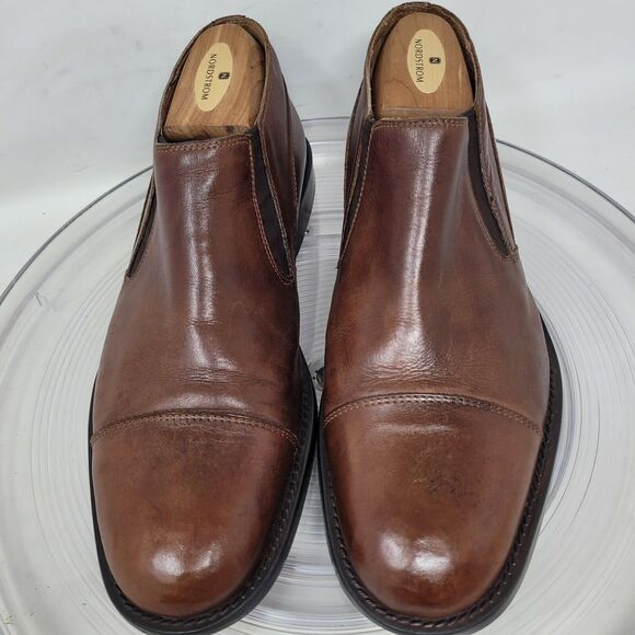 Tasso Elba Brown Cap Toe Dress Shoe Boot Romeo Chelsea Mens 8 Fine Leather ITALY - Picture 3 of 9